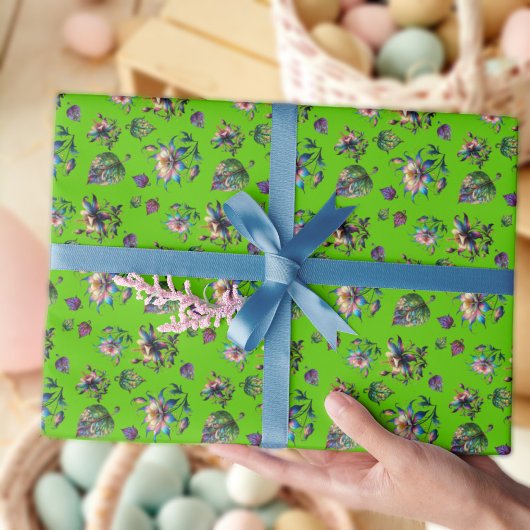 グリーンアールヌーボーステンドグラスオダマキ(植物)花 ラッピングペーパー