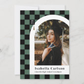 グリーンア市松模様にーチ写真卒業発表 案内状 (正面)