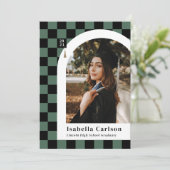 グリーンア市松模様にーチ写真卒業発表 案内状 (スタンド正面)