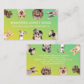 グリーンイエローかわいい小さなサイズの犬ペットシッター 名刺 (正面/裏面)
