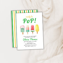 グリーンイエローアイスクリームポップベイビーシャワー 招待状