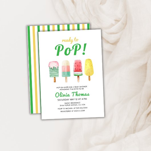 グリーンイエローアイスクリームポップベイビーシャワー 招待状