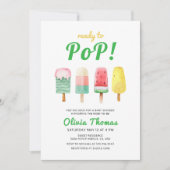 グリーンイエローアイスクリームポップベイビーシャワー 招待状 (正面)