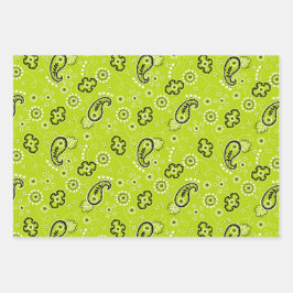 グリーンイエローオレンジバンダナクラシックパターンおもしろい ラッピングペーパーシート