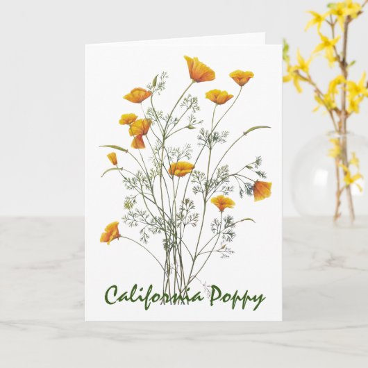 グリーンイエローカリフォルニアポピー水絵画色 カード (黄色い花)