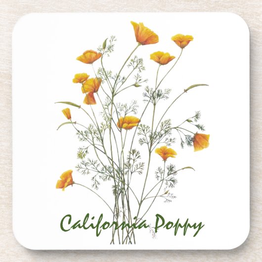 グリーンイエローカリフォルニアポピー水絵画色 コースター (正面)