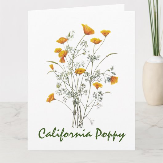 グリーンイエローカリフォルニアポピー水絵画色 サンキューカード (正面)
