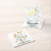 グリーンイエローカリフォルニアポピー水絵画色 スクエアペーパーコースター (インサイチュ)