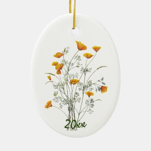 グリーンイエローカリフォルニアポピー水絵画色 セラミックオーナメント (裏面)