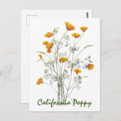 グリーンイエローカリフォルニアポピー水絵画色 ポストカード (正面/裏面)