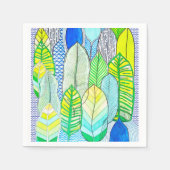 グリーンイエローキュートモダントロピカルボ葉ホ スタンダードカクテルナプキン (正面)