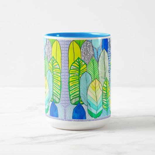 グリーンイエローキュートモダントロピカルボ葉ホ ツートーンマグカップ (中央)