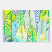 グリーンイエローキュートモダントロピカルボ葉ホ ラッピングペーパーシート (正面)