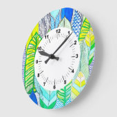 グリーンイエローキュートモダントロピカルボ葉ホ ラージ壁時計 (傾斜)