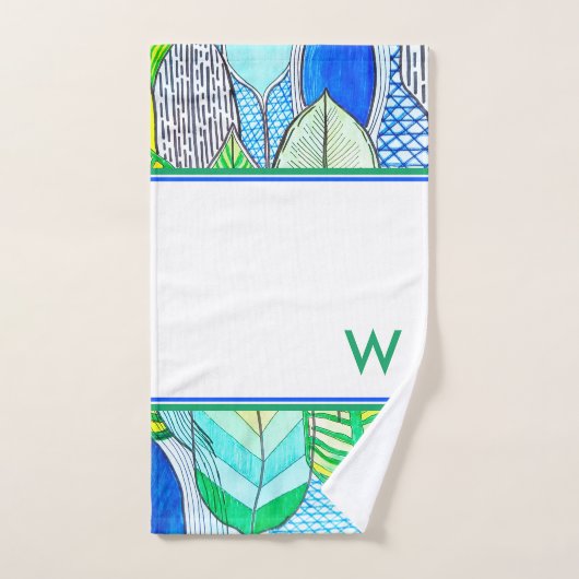 グリーンイエローキュート熱帯モダンボホモノグラム バスタオルセット (ハンドタオル)