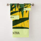 グリーンイエロークリーム抽象芸術幾何離れ バスタオルセット (インサイチュ)