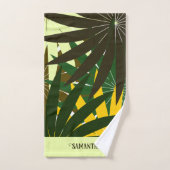 グリーンイエロークリーム抽象芸術幾何離れ バスタオルセット (ハンドタオル)