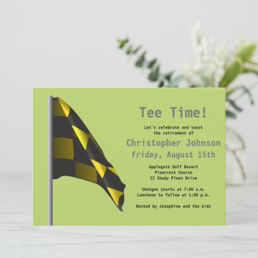 グリーンイエローゴルフフラグリタイアメントパーティの招待状 招待状 (スタンド正面)