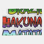 グリーンイエローゴールデンブラジルハクナマタタアートプリント キッチンタオル (横)