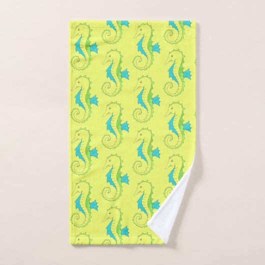 グリーンイエローシーホースシーホースビーチ海動物 バスタオルセット (ハンドタオル)