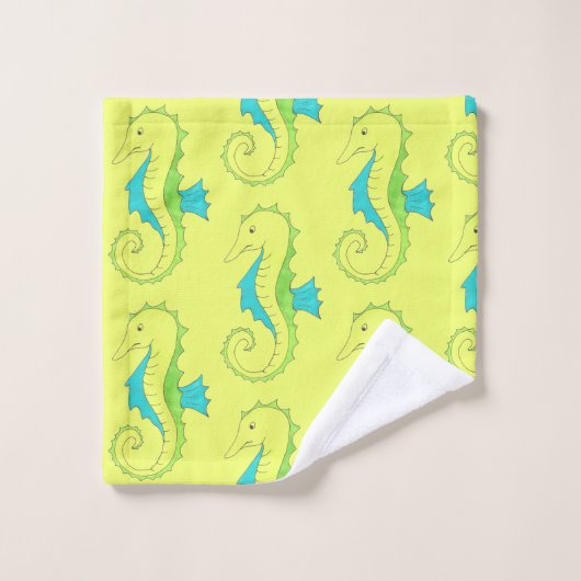 グリーンイエローシーホースシーホースビーチ海動物 バスタオルセット (ウォッシュタオル)