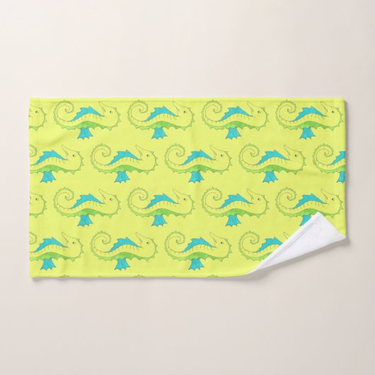 グリーンイエローシーホースシーホースビーチ海動物 バスタオルセット (ハンドタオル)