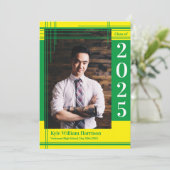 グリーンイエロースクールカラー卒業写真プライド 招待状 (スタンド正面)