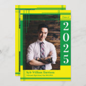 グリーンイエロースクールカラー卒業写真プライド 招待状 (正面/裏面)