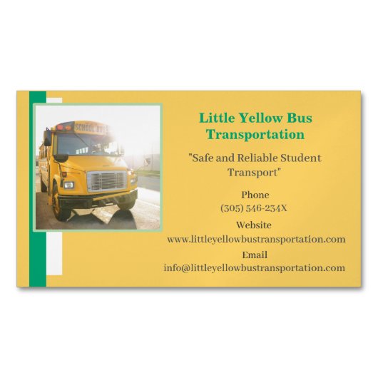 グリーンイエロースクールバスドライバー マグネット名刺 (正面)