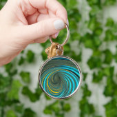 グリーンイエロースパイラル絵を描注流デザイン キーホルダー (手)