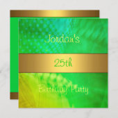 グリーンイエロースワール金ゴールド25th誕生日パーティー 招待状 (正面/裏面)