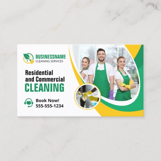 グリーンイエローハウスクリーニングハウスメイド 名刺 (正面)