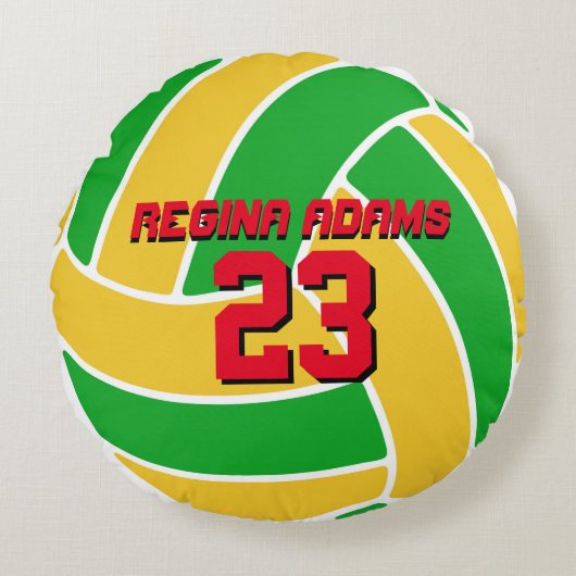 グリーンイエローバレーボールスポーツチームブラジル枕 ラウンドクッション (正面)