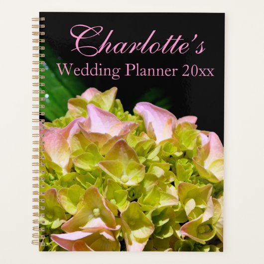 グリーンイエローピンクあじさいピンク黄色の花 プランナー手帳 (正面)