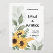 グリーンイエローフローラミニマル結婚式招待状 招待状 (正面/裏面)