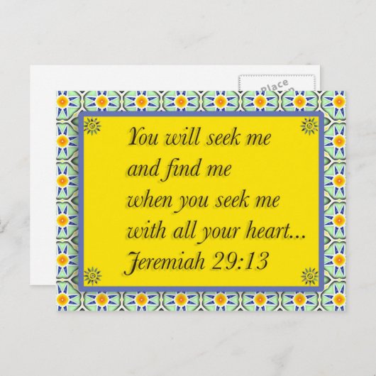 グリーンイエローブルークリスチャン聖書詩はがき ポストカード (正面/裏面)