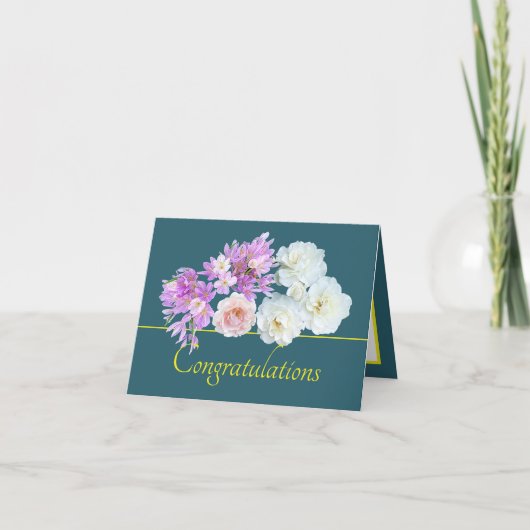 グリーンイエローブーケバラクロシーズおめでとう カード (正面)