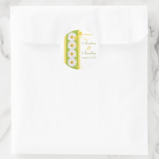 グリーンイエローホワイトシャスタデイジー結婚ズステッカー ラウンドシール (バッグ)