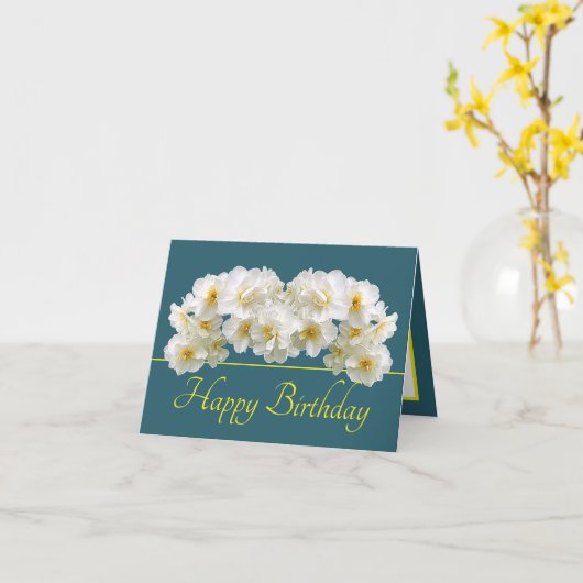 グリーンイエローホワイトダッフォディルブーケハッピーバースデー カード (黄色い花)
