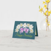 グリーンイエローホワイトパープルブーケハッピーバースデー カード (黄色い花)