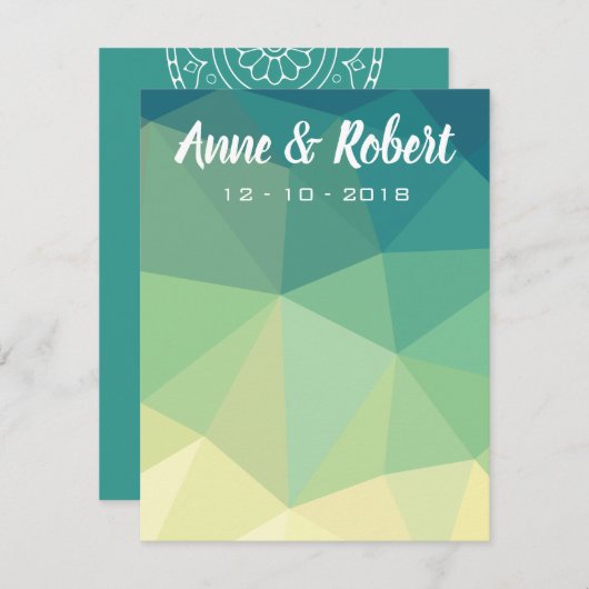 グリーンイエローマンダラのノートカードに感謝 招待状 (正面/裏面)