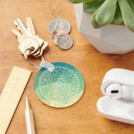 グリーンイエローマンダラインスピレーション調和花 キーホルダー