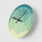 グリーンイエローマンダラインスピレーション調和花 ラウンド壁時計 (傾斜)