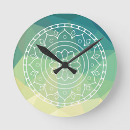 グリーンイエローマンダラインスピレーション調和花 ラウンド壁時計