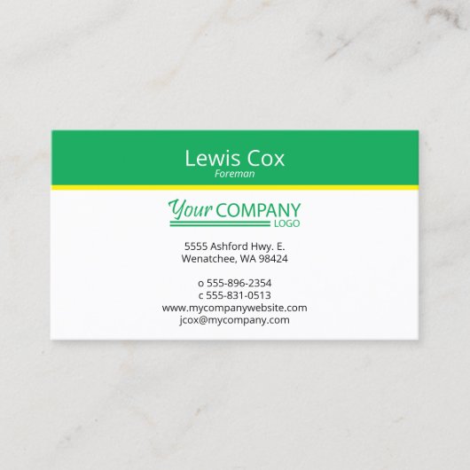 グリーンイエローミニマリスト、プロフェッショナルシンプル 名刺 (正面)