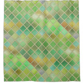 グリーンイエローモザイクデザイン シャワーカーテン (正面)