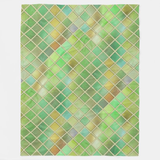グリーンイエローモザイクデザイン フリースブランケット (正面)