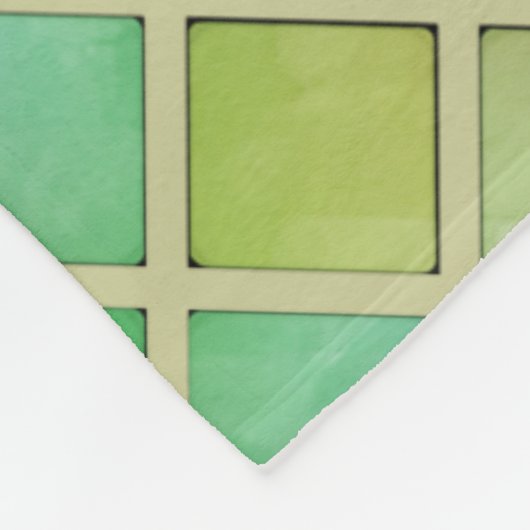 グリーンイエローモザイクデザイン フリースブランケット (角)