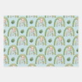 グリーンイエローモンキーツリーレインボーベビーシャワー ラッピングペーパーシート (正面3)