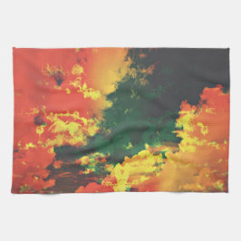 グリーンイエローレッドクラウド抽象芸術デジタルアートデザイン キッチンタオル
